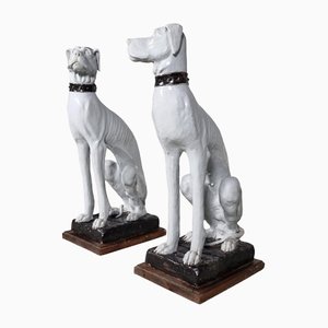Hand-Painted Ceramic Dog Sculptures, Italy, 1920s, Set of 2