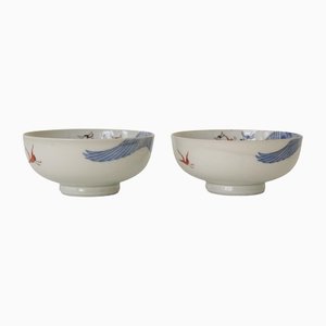 Chinoiserie Bowls with Cranes, Set of 2