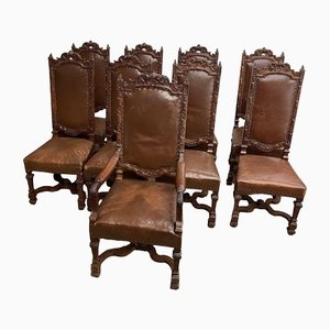 Antique Baroque Revival Walnut Dining Chairs, 1920s, Set of 9