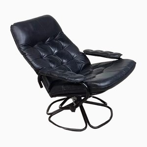 Mid-Century Danish Leather Swivel Lounger Reclining Chair, 1970s