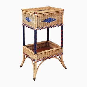 Mid-Century Wicker Sewing Box Stand Side Table, 1950s