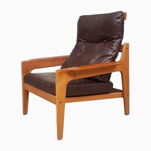 Mid-Century Danish Oak & Leather Lounge Armchair by Komfort, 1970s