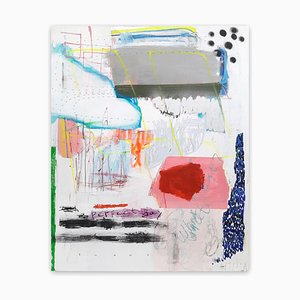 Ludovic Dervillez, What Next?, Acrylic & Mixed Media on Canvas, 2021, Glass & Teak