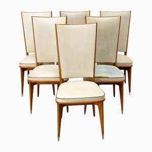 Mid-Century French Dining Chairs in Beech and Skai, 1950, Set of 6