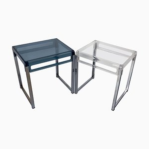 French Polycarbonate & Chrome Coffee Table or Nightstands, 1980s, Set of 2