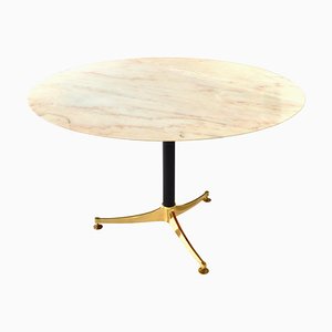 Italian Dining Table in Marble and Brass, 1970s