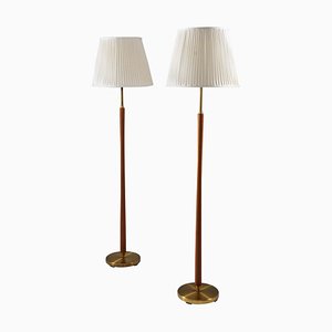 Swedish Brass and Teak Floor Lamps from ASEA, Set of 2