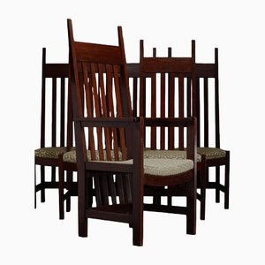 Haagse School High Back Dining Chair Set by H. Wouda for H. Pander & Zn., 1920s, Set of 6
