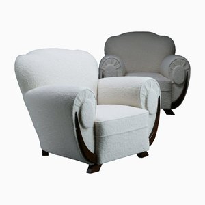 Art Deco White Lounge Chairs, 1930s, Set of 2