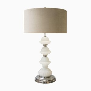 Murano Glass Table Lamp with Grey Velvet Shade, Italy, 1950s