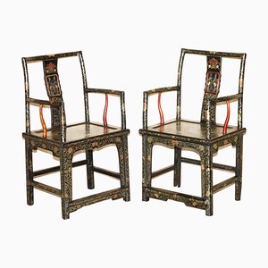 Lackierte & lackierte chinesische Sessel im Ming-Stil, 1900er, 2er Set