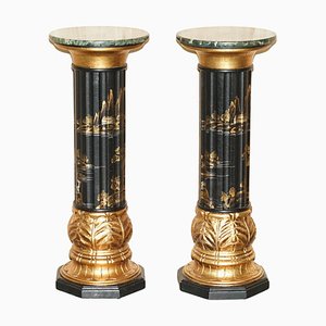 Columnas Torcheres chinoiserie de estilo neoclásico chino lacadas, años 20. Juego de 2