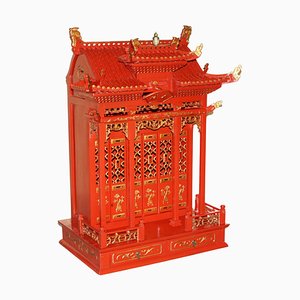 Mueble chino con tablero de pagoda rojo, años 30