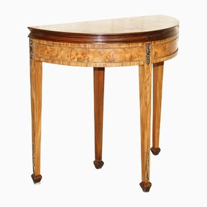 Demi Lune Console Card Table in Burr Walnut & Timber, 1900s