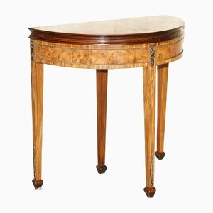 Table Console Demi Lune en Ronce de Noyer et Bois, 1900s