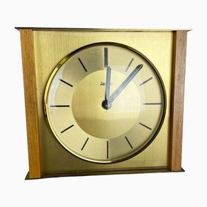 Modernist Teak and Brass Wall or Table Clock from Zentra, Germany, 1960s