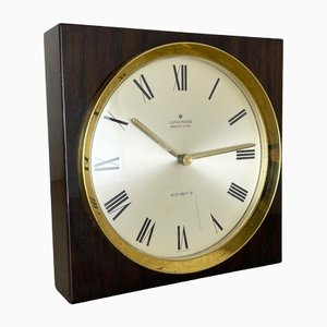 Modernist Wood and Brass Table or Wall Clock attributed to Junghans, Germany, 1970s