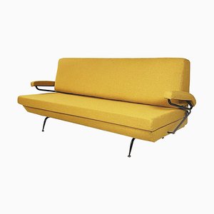 Italian Yellow Sofa Bed with Black Metal Legs, 1960s