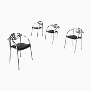 Italian Modern Alisea Chairs in Black Skai by Lisa Bross for Studio Simonetti, 1980s, Set of 4