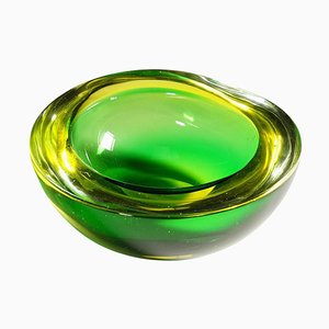 Scodella Geode in vetro di Murano verde e giallo di Archimede Seguso, Italia, anni '60