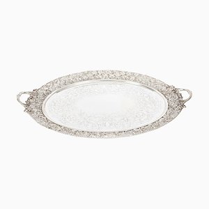 Vassoio ovale vittoriano placcato in argento, XIX secolo