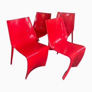 Vintage Italian Red Chairs from Pedrali, Set of 4