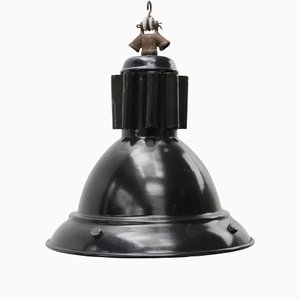 French Black Enamel Vintage Industrial Factory Pendant Lamp, 1950s