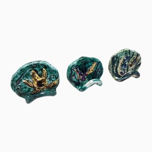 Vintage Wall-Mounted Albisola Hand-Painted Earthenware Hooks, Italy, 1950s, Set of 3