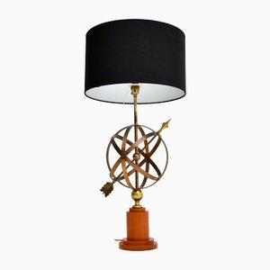 Brass and Teak Armillary Sphere Table Lamp, 1950s