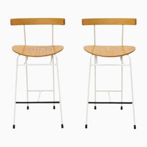 Stools in Metal and Curved Plywood, 1980s, Set of 2