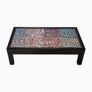 Vintage Rectangular Lacquered Beach Coffee Table with Colorful Plaster Relief, 1980s