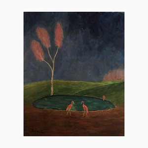 Jean-Jacques Abieniste, Danse des flamants roses, 1920s, Oil on Canvas