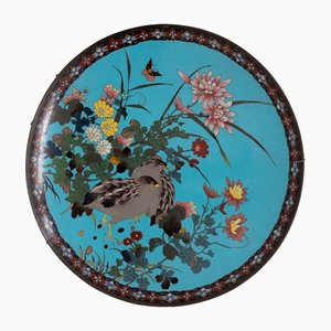 Japanese Peacock Dish in Bronze and Cloisonné, 1890s