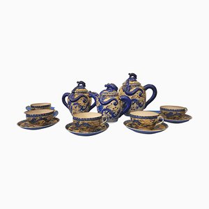 Kaffee-/Teeservice mit Drachenmotiv aus Satsuma Porzellan, Japan, 19. Jh., 9 . Set