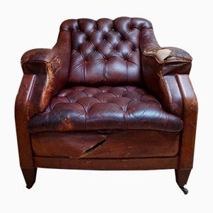 Gentlemans Armchair in Distressed Leather, 1840s