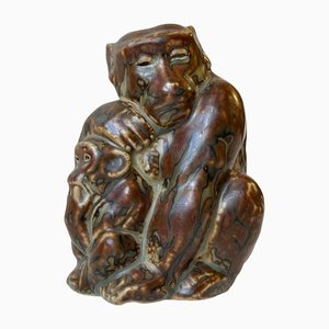 Stoneware Mother and Baby Monkey by Knud Kyhn for Royal Copenhagen, 1950s