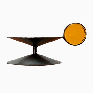 Scandinavian Brutalist Metal and Glass Candleholder by Gunnar Ander for Ystad, 1960s