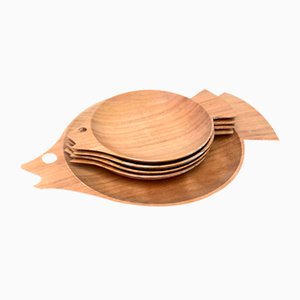 Scodelle a forma di pesce in legno, anni '60, set di 5