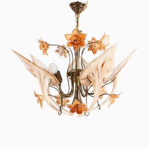 Lámpara de araña italiana de cristal de Murano atribuida a Franco Luce para Seguso, años 70