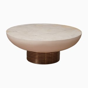 Table Basse Ronde en Peau de Chèvre et Laiton, 1990s