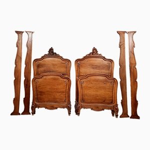 Louis XV Baroque Curved Center Beds in Walnut, 1850s, Set of 2