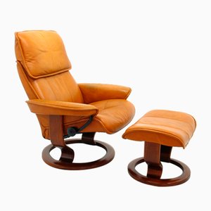Stressless Lounge Chair with Footstool from Ekornes, Norway, 2000s, Set of 2