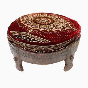 Antique Indian Hand Carved Chakki Rice Mill Stool or Ottoman, 1950s