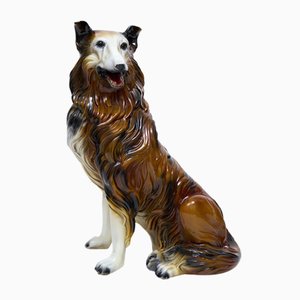 Life Size Collie Dog Sculpture in Ceramic, 1960s