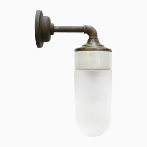 Porcelain, Frosted Glass, Brass and Cast Iron Wall Sconce
