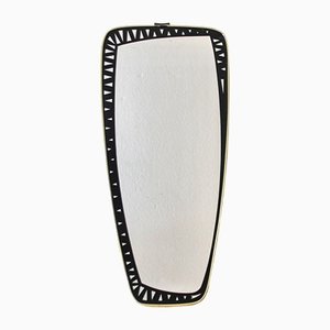 Mid-Century Wall Mirror with Black Rim Ornament in the Mirror Glass, 1950s