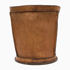 Stich Leather Waste Basket in the Style of Jacques Adnet, 1970s