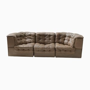 Swiss DS11 Modular Sofa in Brown Patchwork Leather from de Sede, Set of 3