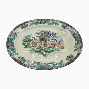 Große ovale chinesische Fleischplatte aus Keramik, 1890er