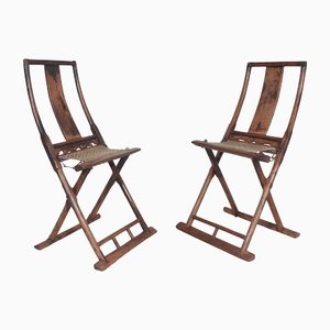 17th Century Chinese Folding Traveling Chairs, 1630s, Set of 2